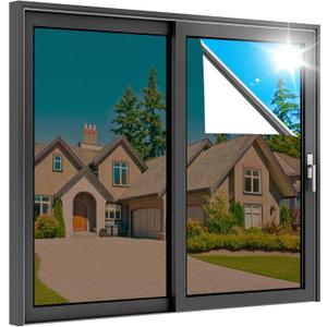 rabbitgoo One Way Window Privacy Film, Window Tint for Home, Reflective Heat Control Sun Blocking Anti UV See Out Not in Glass Door Covering Tinting Film, 23.6 in X 6.5 Feet, Brown Silver