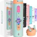 Elemental Iconic Kids Water Bottle with Straw Lid & Charms Strap, Leak-Proof When Closed, Triple Insulated Stainless Steel Reusable Water Bottle - 20oz, Mint Sorbet