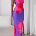 PRETTYGARDEN Strapless Bodycon Summer Dresses for Women 2026 Floral Mesh Tube Top Long Party Cocktail Dress Slit Side (XXL)