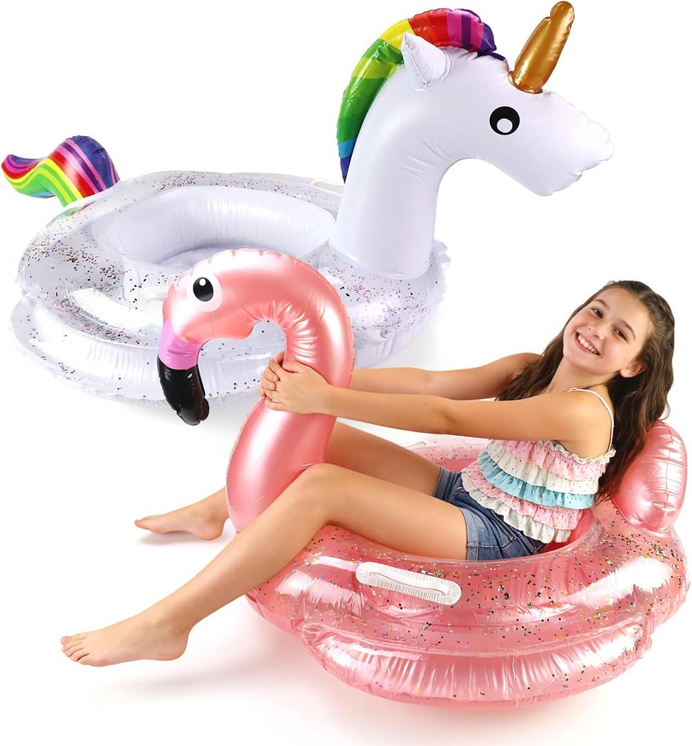 2 Pack Inflatable Unicorn Flamingo Pool Floats for Kids, Toddler Pool Float Fun Swimming Toys Party Decorations Pool Float for Kids Boys Girls,Summer Beach Water Toys
