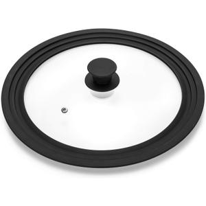 Universal Lid for Pots,Pans and Skillets - Tempered Glass with Heat Resistant Silicone Rim Fits 10.5", 11" and 12" Diameter Cookware,Black