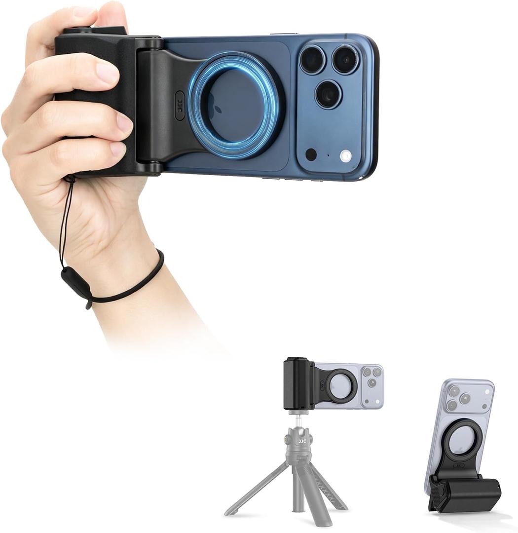 JJC Upgraded Magnetic Phone Camera Grip with Remote, Cell Phone Camera Grip Handle Compatible with MagSafe iPhone Android Phones, with 1/4" Tripod Screw for Vlogging Video Recording Selfie