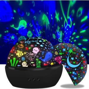 Night Light for Kids,360° Rotating Starry Night Light Projector for Babys,Ocean Wave Projector for Kids Toddlers, Easter Birthday Gifts for Children,Boys Girls Bedroom Decor (Black)