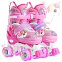SUPER YOUNGSTER Adjustable Light Up Kids Unicorn Roller Skates for Girls Ages 4-6 5-8 8-12, Toddlers Beginner Cat RollerSkates (Medium-Big Kid (13C-3 US), Pink)
