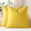 DEZENE Throw Pillow Covers 20x20 Yellow: Pack of 2 Cozy Soft Velvet Square Modern Luxury Decorative Throw Pillow Cases for Sofa Couch Living Room Bed Home Decor (Freesia)