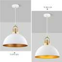 Modern Large Pendant Light 13.8 inch, White Dome Metal Shade with Brass Accent, Minimalist Chandelier for Kitchen Island, Dining Room