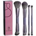 BS-MALL 4 Pcs Portable Double-ended Makeup Brush Set - Luxury Eyeshadow Brush, Concealer Brush, Blush brush & Foundation brush for Lightweight Multi-purpose Daily Use (Purple)