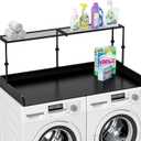 2-Tier Wooden Washer Dryer Countertop with Metal Storage Shelf, 54" x 27.55" Height Adjustable Washing Machine Topper Laundry Guards Laundry Table for Folding Clothes and Storage