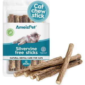 2 x AmeizPet Catnip Sticks for Cats, Cat Dental Chew Sticks - Natural Matatabi Cat Dental Care, Silvervine Cat Teeth Cleaning (12 pcs) Expiry: 2027/04/18