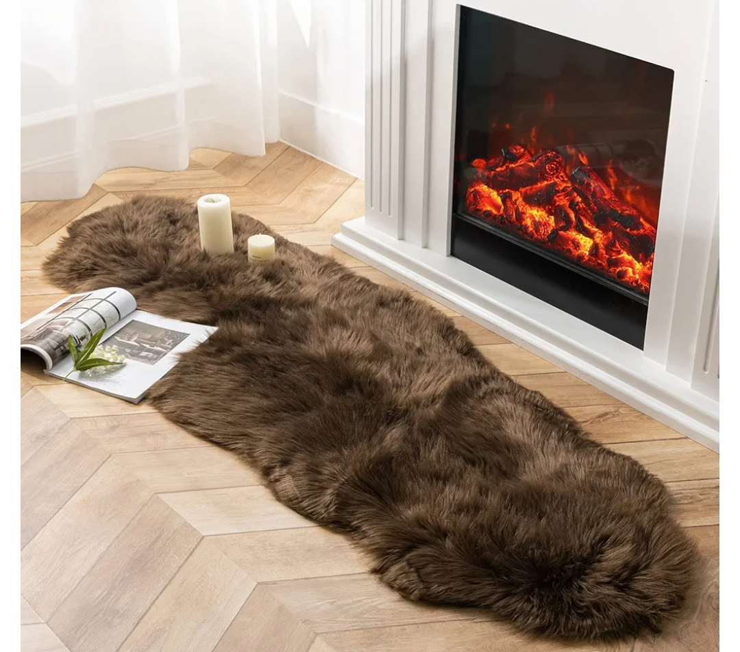 Ashler Faux Fur Rug, Fluffy Shaggy Area Rug Ultra Soft 2 x 6 Feet Sheepskin Fur Rug, Dark Coffee Fuzzy Rug Machine Washable Shag Rug, Nursery Decor Throw Rugs for Bedroom, Kids Room, Living Room