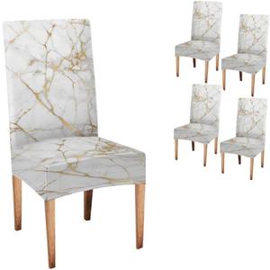 CAPSCEOLL Dining Chair Covers,Marble White Gold Chiar Covers for Dining Slipcover Stretch Removable Washable Parson Seat Cover for Dining Room,Living Room,Kitchen Set of 4