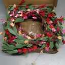 Lokeisna Spring Paper Wreath: 24” Red and Orange Wreaths with Paper and Fabric Flower,EVA Leaves,Flower Spike,All Seasons Wreath for Front Door,Living Room,Wedding Red