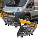 5 Pins Headlight Assembly w/o DRL Compatible with Dodge RAM Promaster 1500 2500 3500 2014-2022 Headlamp, Replacement for 4725944AJ 4725945AJ, Chrome Housing Amber Corner