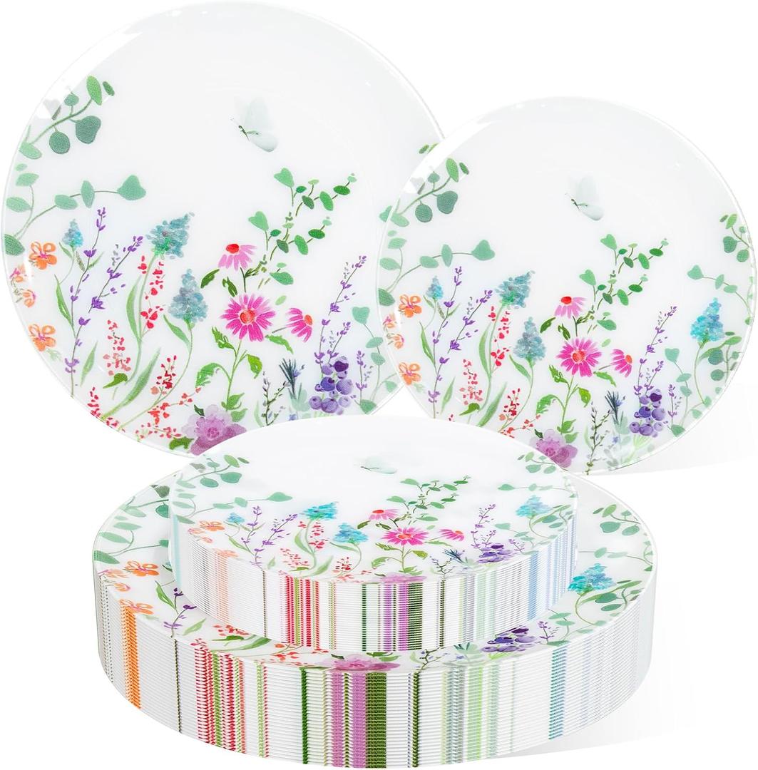 I00000 20Pcs Green Plastic Plates,Spring Party Decorations,Butterfly Floral Plastic Dinnerware Set Include 10Pcs Dinner and 10 Pcs Dessert Plates for Mother's Day Dinner Party Supplies