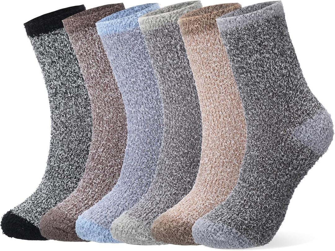 Geyoga 6 Pairs Fuzzy Socks Valentines Gifts for Women Soft Plush Sleeping Slipper Winter Fluffy Socks Gifts for Grandma Mom (Dark Color)