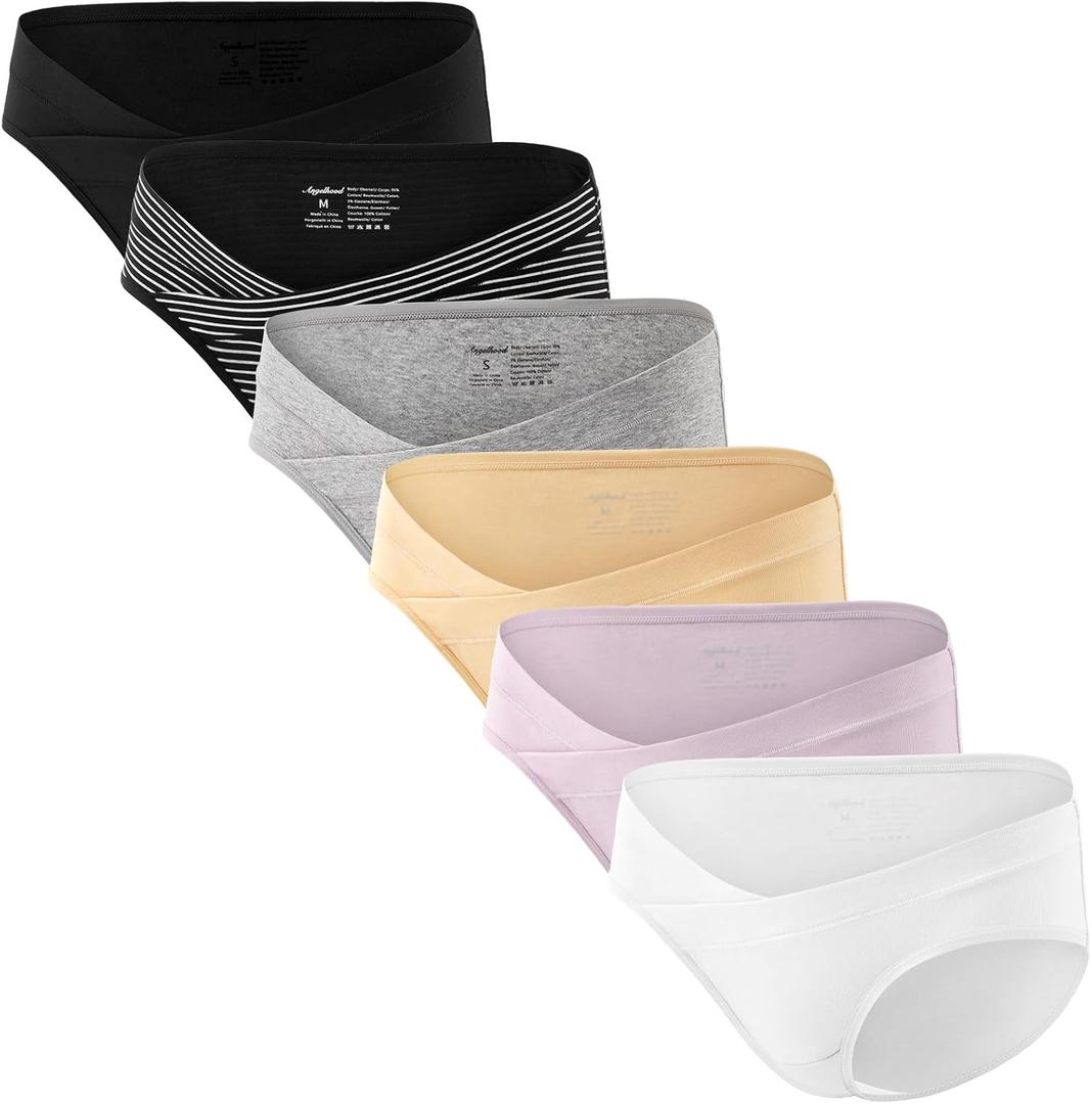 Angelhood 6 Pack Womens Cotton Maternity Underwear,Healthy Maternity Pregnancy Panties Postpartum Mother Under Bump Underwear, S