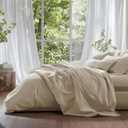 Double Stitch Cotton Tencel Sheet - Bed Sheets Set Queen Size, 4Pc Luxury Hotel Bedding Set, Soft, Cooling & Breathable for Hot Sleepers, Deep Pocket Up to 16 Inches, Sandstone