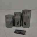 Homemory Grey Glass Flameless Candles, Battery Operated LED Pillar Candles with Remote Control and Timer, Radiance Candles, Real Wax, Set of 3,D3 xH4 5" 6" (Gray)