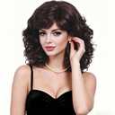 16 Inches Dark Brown Wigs for Women Long Brown Wavy Synthetic Natural Wig for Cosplay,Halloween,Daily Use