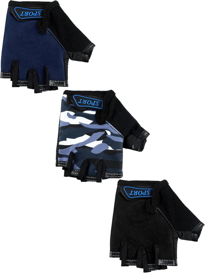 Boao 3 Pairs Kids Half Finger Bike Gloves Non-Slip Breathable Adjustable Birthday Gift for Boys Girls for Bike Workout (5 - 8 Years)