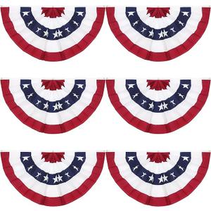 3 x 6 Ft American Pleated Fan Flag, USA Patriotic Half Fan Bunting Flag, 4th of July Decorations Flags (Set of 6)