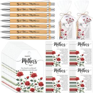 60 Sets Mothers Gifts Christian Bible Verse God Bless Mothers Pens Religious Notebooks Christian Gift Cards with Bags Twine for Women Church Sunday School (Rose)