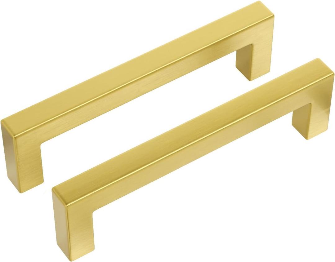 Haidms 30 Pack | 4 Inch Gold Cabinet Handles Brushed Gold Drawer Pulls Stainless Steel Cabinet Hardware Square Bar Modern Cabinet Handles for Kitchen Bathroom Cupboard