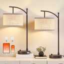 Table Lamp for Living Room Bedroom, 23.5" Table Lamps Set of 2 with USB C+A Ports, Bedside Lamps for Nightstand with Linen Lamp Shades, 2 Dimmable LED Bulbs Included, Brown