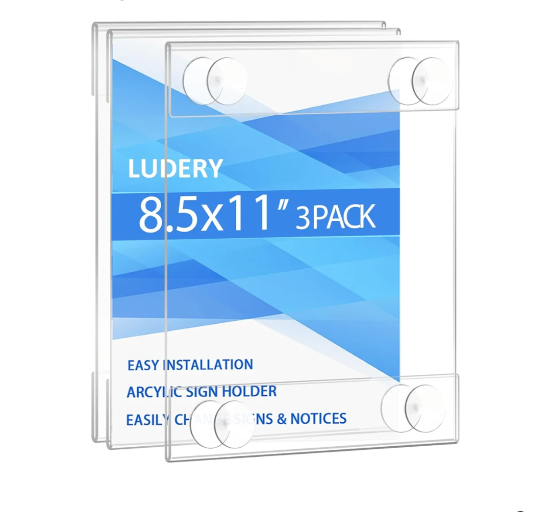 Acrylic Window Sign Holder 8.5 x 11 with 4 Suction Cups,Clear Acrylic Frames Glass Window Wall Mount,Advertising Signage Sign Holder for Mall, Office, Home, Store, Restaurant (3 Pack)Amazon's Choice