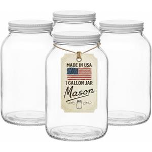 Large Glass Jars 1 Gallon – 4 Pack Wide Mouth Mason Jars with Airtight Metal Lids – Made in USA – Gallon Jars for Fermenting, Pickling, Canning, Water Glassing Eggs, Sourdough Starter & Storage