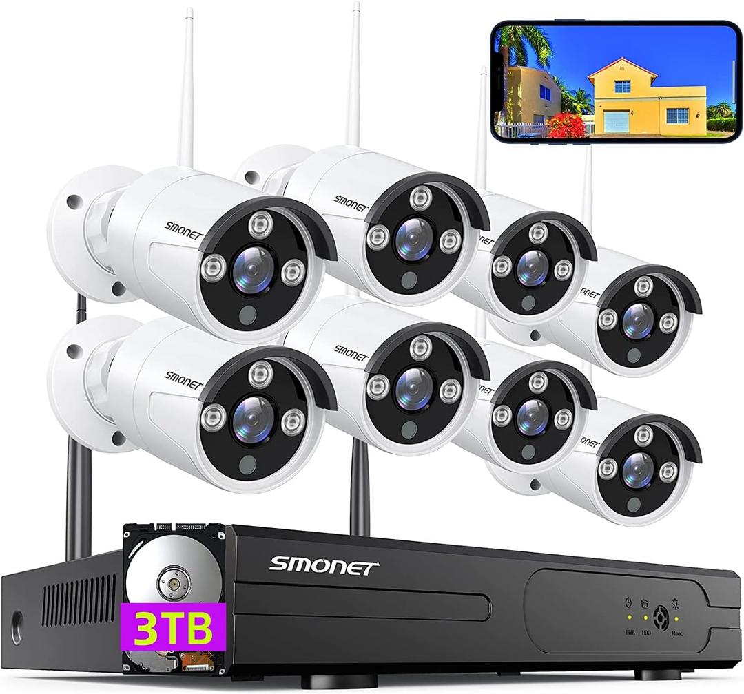 Wireless Security Camera System,SMONET 1080P 8 Channel Home Surveillance DVR Kits with 8pcs 2MP Full HD Cameras 3TB HDD Night Vision Motion Detection Free App for Indoor Outdoor 24/7 Video Recording Wireless Security Camera System,SMONET 1080P 8 Channel Home Surveillance DVR Kits with 8pcs 2MP Full HD Cameras 3TB HDD Night Vision Motion Detection Free App for Indoor Outdoor 24/7 Video Recording
