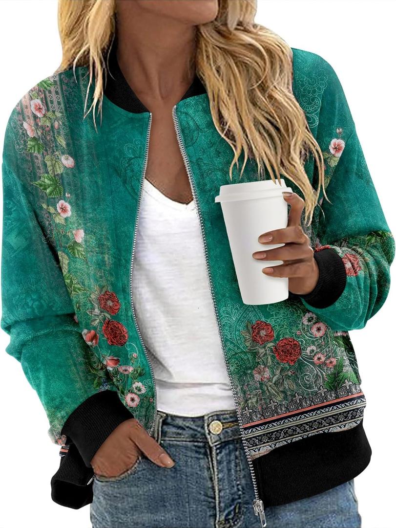 CRAZY GRID Women's Zip Up Jacket Casual Long Sleeve Sweatshirts Fall Coat Outerwear Windbreaker with Pockets S-XXL (M)