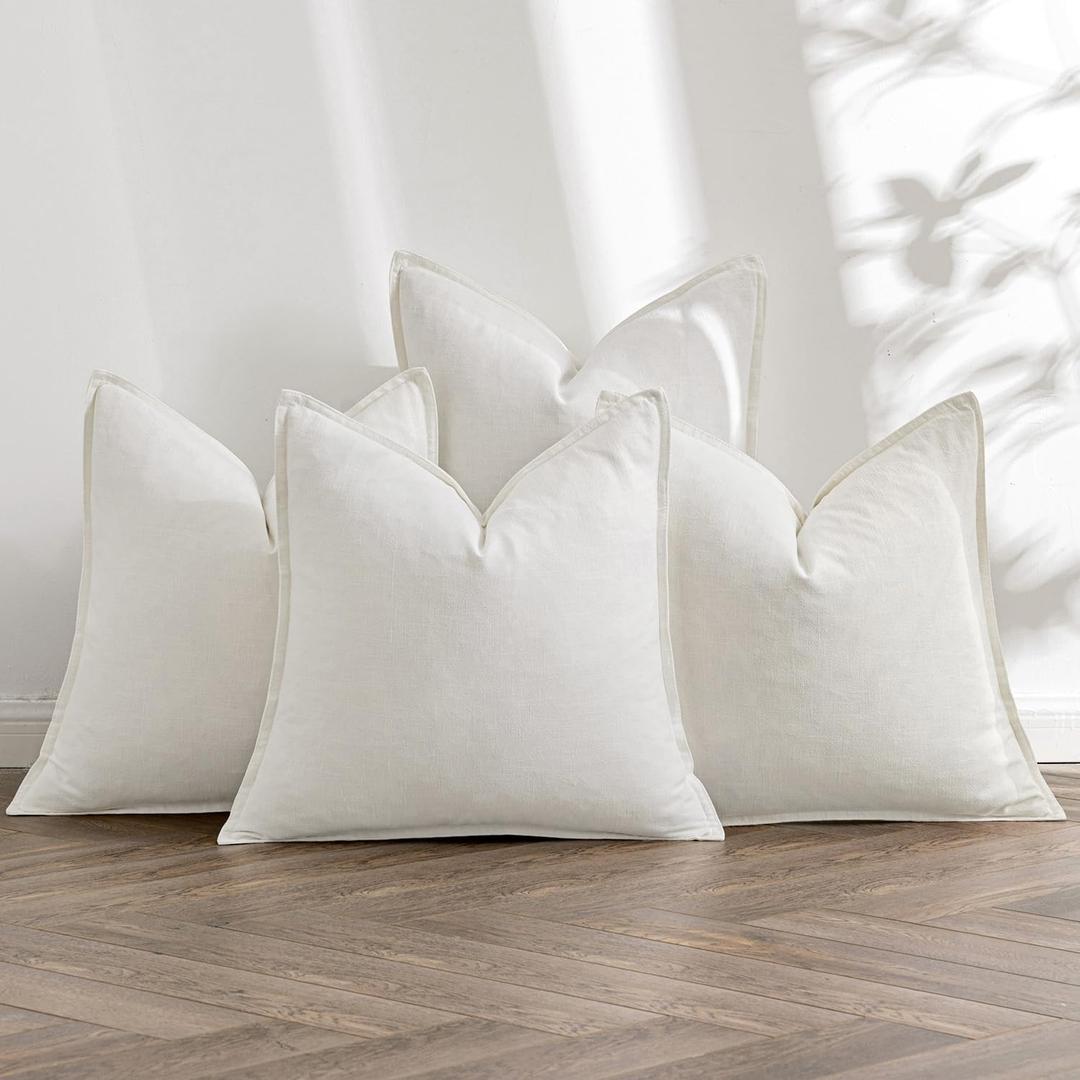MIULEE Cream Linen Pillow Covers Pack of 4 Decorative Natural Solid Throw Pillow Covers Soft Accent Boho Farmhouse Couch Pillowcases Modern Home Decors for Living Room Bed Sofa 20x20 Inch