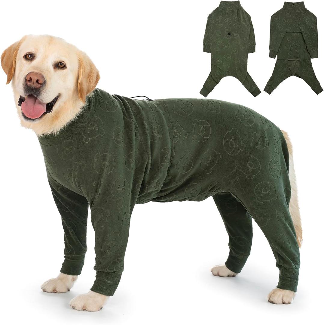Dog Coats Autumn Winter Jumpsuit for Large Medium Dogs, Warmer Polar Fleece Dog Bodysuit Lightweight Pajamas, Pullover Stretchy Cold Weather Clothes (Dark Green, 2XL)