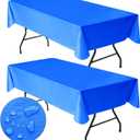 Nasitos 2 Pack Vinyl Tablecloth Rectangle 60x84 Inch-Blue Plastic Tablecloth with Flannel Backed 4Ft Table Cloth, 100% Waterproof Plastic Tablecloths for Outdoor, Baby Shower, Grad Party