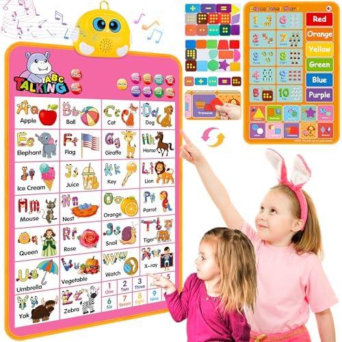 Interactive Alphabet Wall Chart, Talking ABC, 123s, Music Poster, Kids Learning Toys for Toddlers 1-3, Electronic Educational Toddler Toy, Educational Gift for Age 1 2 3 4 5 Year Old Girls Boys - Pink