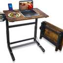 No Assembly Folding TV Tray Table C-Shaped Couch End Table with Cup Holder & Device Slots, Extra Wide Portable Laptop Desk for Eating, Working, Bed, Sofa, Rustic Wood