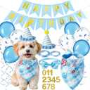 14 Pcs Blue Dog Birthday Party Supplies Dog Birthday Bandana Cute Set Hat Dogs Boy Birthdays Outfit with Numbers Banner Bow Tie Balloons for Small Medium Large Pet Dogs Decoration Party