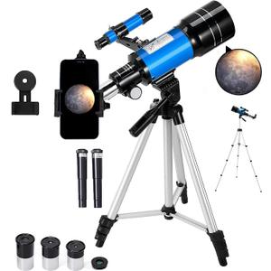 Telescope Astronomy, 70mm Aperture Refractor Telescopes for Astronomy Beginners, Portable Travel Telescope with Phone Adapter & Wireless Remote (BL40070)