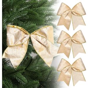 Panelee 12 Pcs Gold Velvet Christmas Bows 6 x 6 in Wreath Bow Christmas Tree Decorations Ornaments for Hanukkah Xmas Tree Topper Wreath Garland Party Gift Wrapping DIY Decor