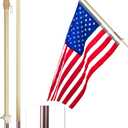 Anley 60" Solid Pine Wooden House Flagpole - Tangle-Free Adjustable Rotating Ring - 5 Ft Wall Mount Wood Flag Pole for Garden, Yard, Porch and Estate (0.9" Dia.)