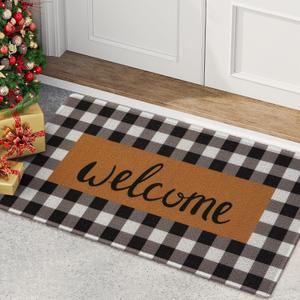 UINI Welcome Mat Outdoor Indoor Door Mats, Heavy Duty Buffalo Plaid Welcome Front Door Mat, Non Slip Durable Entrance Rugs for Outside Entry, Porch, Resist Dirt, 17"x 30"