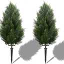 2.5FT Artificial Cedar Topiary Trees with Ground Spike, UV Resistant Topiary Trees Artificial Outdoor Plants, Artificial Plants Outdoor for Indoor, Front Porch, Garden, Set of 2