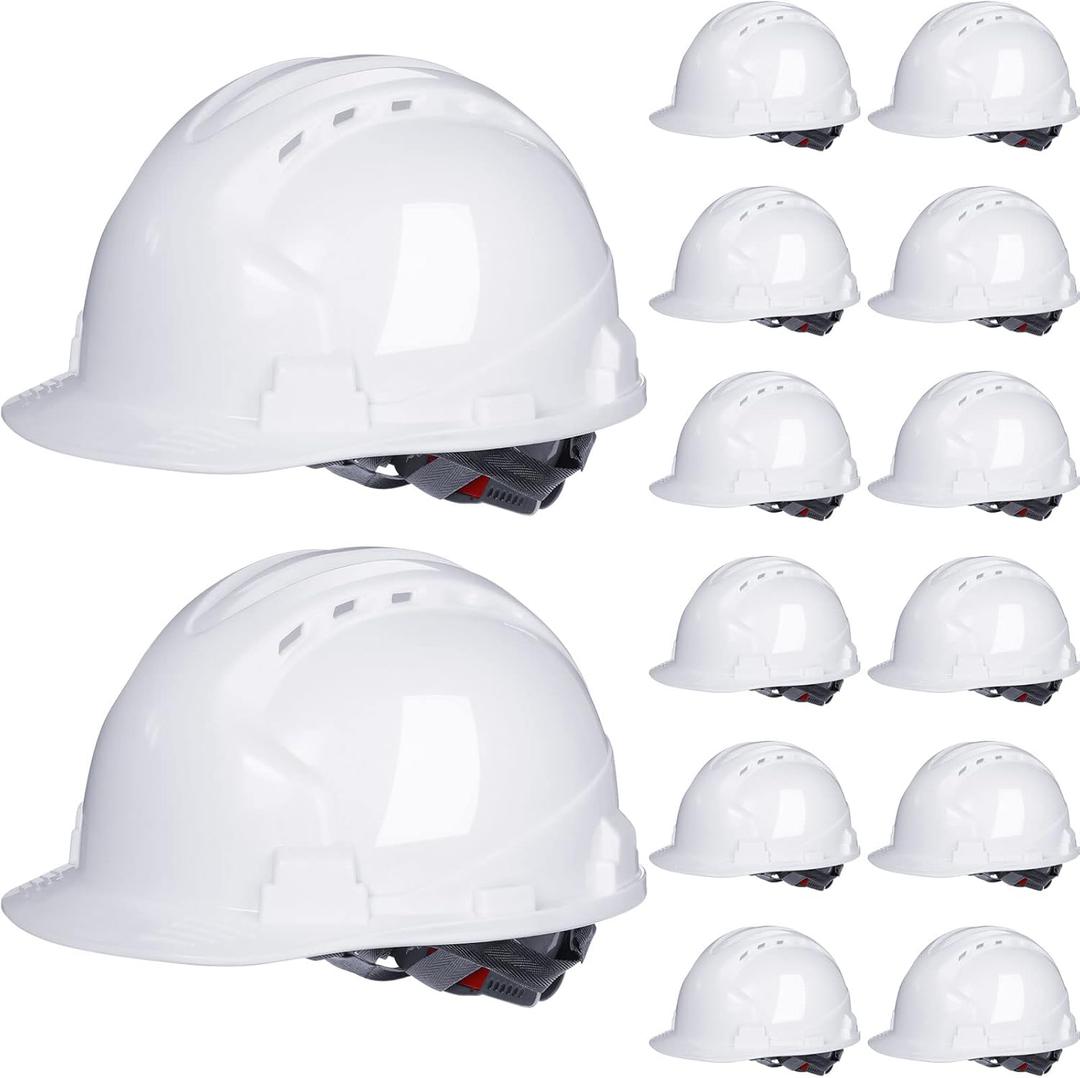Leumoi 14 Pieces 4 Pt. Suspension Hard Hat Bulk Safety Helmets ABS Construction Hardhats Adjustable Ratchet Hard Hats with Vents and Cotton Brow Pad for Men Work Head Protection Supplies (white)