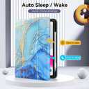 OKP Case for iPad 11-inch (A16) 2025 / 10th Generation 2022, for ipad 11th /10th 10.9 inch with Multi-Angle Viewing PU Leather Stand Cover with Pencil Holder & Pocket, Auto Sleep/Wake, Marble Blue