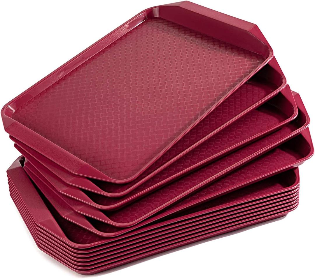 Plastic Fast Food Tray,16.7 by 11.8-Inch,Set of 12 (Wine Red)