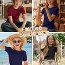 3 Pack Girls Short Sleeve Shirts Ribbed Knit Crew Neck Lace Trim Tops Slim Fit Casual Summer T-Shirts Tees for Kids