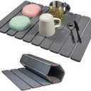 Large Stone Dish Drying Mat for Kitchen Counter Sink Bathtub, Diatomaceous Earth Food Grade Super Absorbent Self-Drying Fast Dry, Foldable Easy-to-Clean Eco-Friendly Drying Pad, 24"×16", Dark Gray