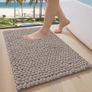 LUMI Luxury Bathroom Rug, Ultra Soft Quick Dry Bath Mat, Non-Slip Absorbent Thick Chenille Bath Rug, Cozy Braid Design Floor Mat for Bathtub, Sink, Laundry, Bedroom, Beige, 24"x36"