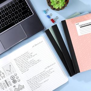 SUNEE Composition Notebooks - College Ruled Paper, 2 Pack Composition Book, 9 3/4" x 7 1/2", 80 Sheets/160 Pages, Assorted Colors, School, College & Office Supplies